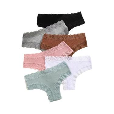 Imagem de Conjunto De Calcinhas Brasileiras De Algodão Com Renda Sexy Para Mulhe