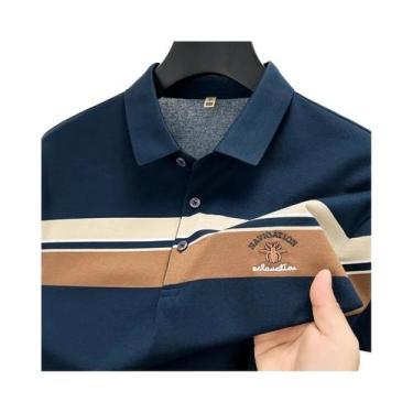 Imagem de Camisa Polo Listrada Masculina De Verão 2024, Moda Respirável Em Seda 