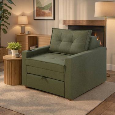 Imagem de Sofa Cama Solteiro com Braços Quadrado 80x105cm Lua Verde Musgo