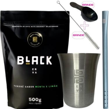Imagem de Kit Para Tereré Black Erva Mate Copo de Alumínio e Bomba Canudo de Alu