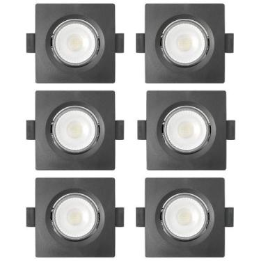 Imagem de Kit 6 Spot Quadrado Led Embutir 6W Slim 4000K Neutro Suave MR16 Preto 