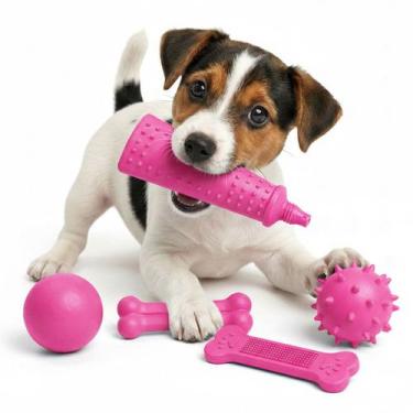 Imagem de Brinquedo Para Cachorro 5 Peças Bolas Ossos E Pet Past De Mastigar Par