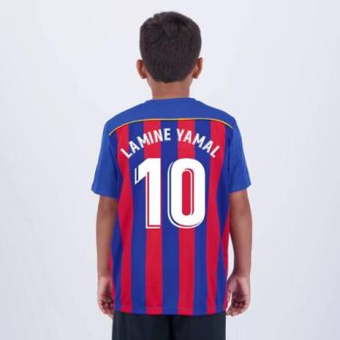 Imagem de Camisa Barcelona Listrada Juvenil Azul e Vermelha 10 Lamine Yamal - Ba
