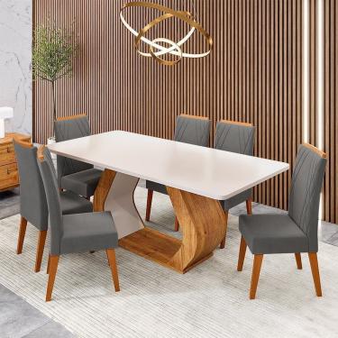 Imagem de Conjunto Sala de Jantar 6 Lugares Retangular Tampo em Mdf Midy Mel/Blonde/Cinza