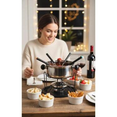Imagem de Kit Fondue Inox 11 Peças P/ 6 Pessoas c/ Fogareiro 800mL - Congratulat