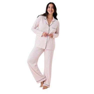 Imagem de Pijama Manga Longa Feminino Hope Flora Americano Com Botões Viscose, R