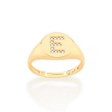 Imagem de Anel Rommanel Letras Folheado a Ouro com Zircônia 512964, Dourado, 12