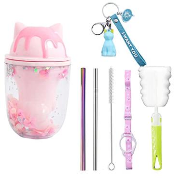 Imagem de Caneca de viagem gato pata com canudo rosa copo de festa gelo copo congelador caneca gelo presente para aniversário (gato pata rosa, 200 ml)