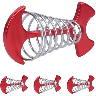 Imagem de 4 peças de pinos de âncora, estacas de liga de alumínio à prova de vento com fivela de mola, âncora de corda de vento portátil, prego para barraca de acampamento (vermelho)