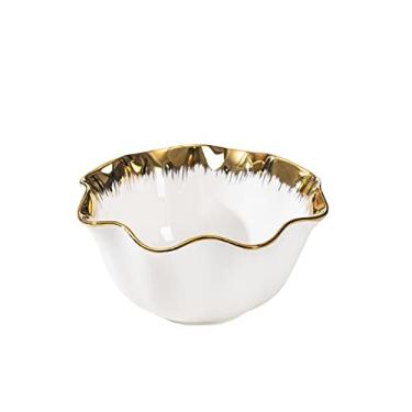 Imagem de Tigela de salada de frutas louça de cerâmica tigela de sobremesa criativa tigela de sopa quente doméstica (cor: branco, tamanho: L/1200ml)