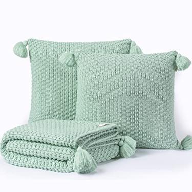Imagem de Kit Peseira Manta Casal Com Pompom 180x60 + 2 Capas de Almofadas Tricot Istambul