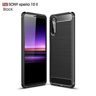 Imagem de HONGYAN Capa de telefone Para Sony Xperia 10 II escovado textura de carbono fiber tpu caso Capa protetora