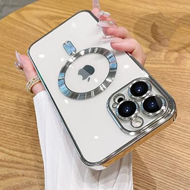 Imagem de Capa de telefone sem fio magnética para iPhone 14 13 11 12 Pro Protetor de lente de vidro Max Capa transparente de silicone, prata, para iPhone 14 Pro