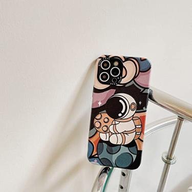 Imagem de Capa de telefone astronauta lua capa de couro personalidade graffiti moda menina capa de telefone para iphone11 12 13pro max xs xr, marfim, para iphone 11 pro max