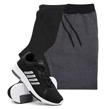 Imagem de KIT 2 Bermudas Masculinas Moletom + Tenis Masculino Sport Corrida - Bermudas Preto/Grafite M - Tenis Preto - 41