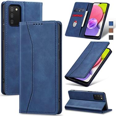 Imagem de Jasonyu Flip Carteira Capa para Samsung Galaxy A03s,Capinha Folio Magnética de Couro com Suporte para Cartão,Suporte para Chute - Protetora Durável de TPU à Prova de Choque para Telefone,Azul