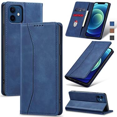 Imagem de Jasonyu Flip Carteira Capa para iPhone 12/12 Pro,Capinha Folio Magnética de Couro com Suporte para Cartão,Suporte para Chute - Protetora Durável de TPU à Prova de Choque para Telefone,Azul