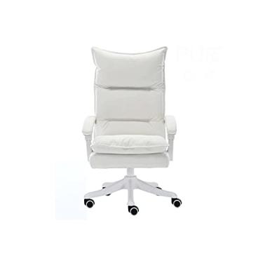 Imagem de Cadeira de escritório ergonômica cadeira de couro para jogos de computador cadeira de jogos com apoio para os pés cadeiras de mesa reclináveis bancos brancos