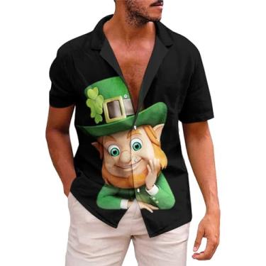 Imagem de Camisetas masculinas 2024 St Patricks Day Clover ST Pattys Day Funny Hat Dwarf Green Impresso Manga Curta Camisas de Botão, 01 - laranja, GG