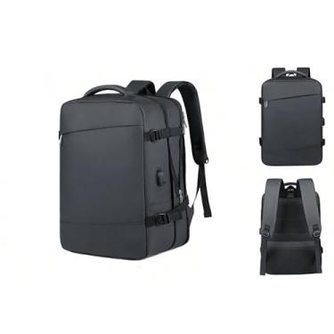 Imagem de Mochila de Viagem Expansivel Masculina Feminina, Mochila Para Notebook Executiva Impermeável Reforçada Cabo USB,Mochilas Trabalho Escola Viagens (preto)