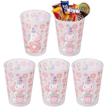 Imagem de Kit 5 Copo Estampa Unicórnio 320ml Suco e Refri Festa Infantil - Plasú