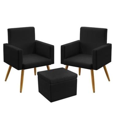Imagem de 2 Poltronas Vega sem Rodapé com Puff Quasar Sued Preto Aradecor, Preto