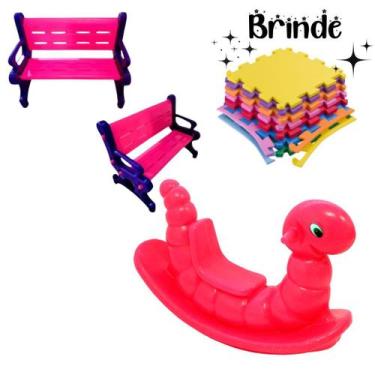 Imagem de Kit Playground: Banco, Gangorra Nhoca e Tatames Coloridos - Valentina 