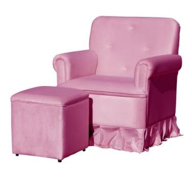 Imagem de Poltrona Amamentação com Balanço + Puff Laura Veludo Rosa Chiclete - M