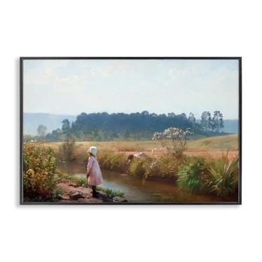 Imagem de Stupell Industries Down By The River Framed Giclee Wall Art Design de August Malmstrom, moldura preta, 61 x 40 cm