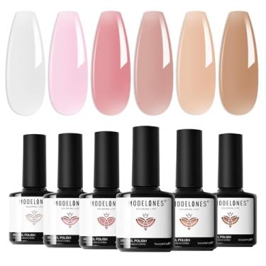 Imagem de Modelones Conjunto de Esmalte de Unhas Gel Gelatina - Kit de 6 Cores Transparente Rosa Nude Branco Leitoso, Kit de Unhas LED DIY