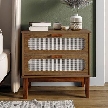 Imagem de Mesa de Cabeceira Luxo Santorini 2 Gavetas 60 Cm Amêndoa