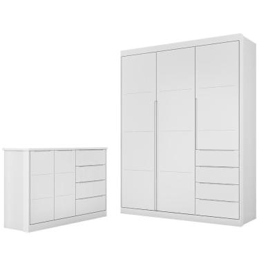 Imagem de Jogo De Quarto Infantil Guarda Roupa E Cômoda Lua P04 Branco - Mpozenato