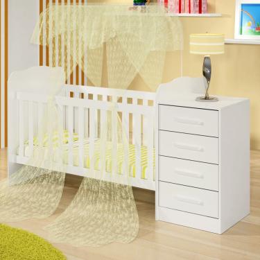 Imagem de Berço com Cômoda 4 Gavetas Multiuso Trocador Quarto de Bebê