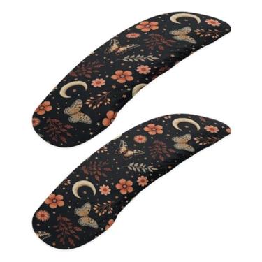 Imagem de Wanzuoeng Capas Para Apoio De Braço Cadeira 2 Peças, Braços Escritório Com Estampa Floral Borboleta E Lua, Laváveis, Elásticas Agradáveis À Pele