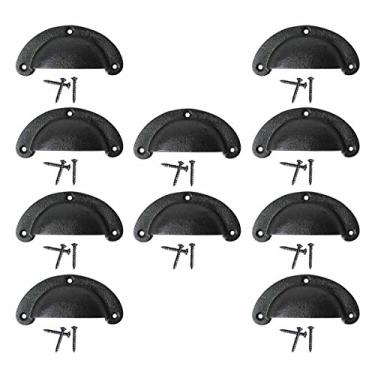 Imagem de Renovators Supply Manufacturing Puxador de armário preto 9,3 cm L x 4,3 cm A gaveta de cozinha de ferro forjado antigo ou alças de cômoda com puxadores de cesto de copo resistentes à ferrugem com