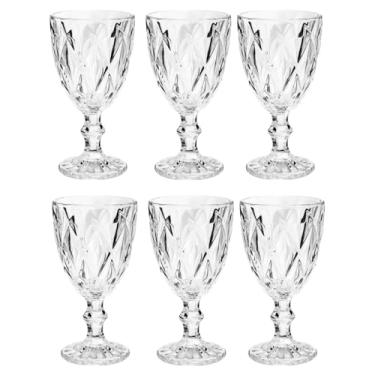 Imagem de Jogo de 6 Taças de Vidro Diamond 300ml Design Elegante e Resistente Ideal para Suco Água Refrigerante Drinks e Café Transparente para Cozinha Bar e Restaurante (Transparente)