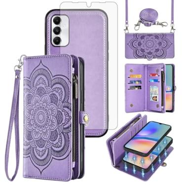 Imagem de Asuwish Capa de celular para Samsung Galaxy A05s/A05 carteira com zíper magnética destacável com protetor de tela de vidro temperado alça transversal porta-cartões de flores Ao5s Ao5 A 05s 05 mulheres