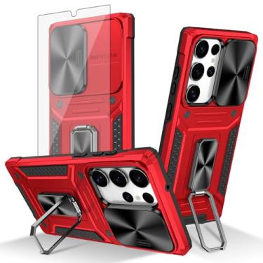 Imagem de Asuwish Capa de celular para Samsung Galaxy S24 Ultra 5G com capa deslizante para câmera de vidro temperado, suporte de anel, resistente, protetor de celular fino S24Ultra 24S S 24 24Ultra feminino