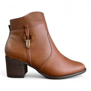 Imagem de Bota Comfortflex Feminina Cano Curto Salto Bloco, cafe, 36