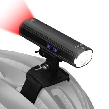 Imagem de Gaciron luz bicicleta dianteira e traseira 600 lúmens, 4 + 4 modos de brilho, design de faróis e luzes traseiras integradas, peso leve, instalação do capacete, luz dianteira de bicicleta recarregável