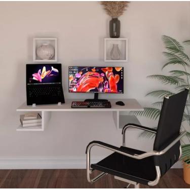 Imagem de Escrivaninha 04_70cm Homeoffice suspensa mesa 70cm com nichos quadrado