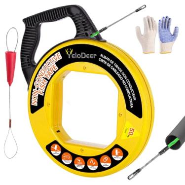 Imagem de Yelodeer Extrator de fio de fita de peixe 1,5 m x 4,5 mm com luvas, ferramentas de pesca de arame PET para paredes e conduítes elétricos