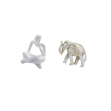 Imagem de Fenteer Estátua de Animal Rústica Abstrata, Decoração para Mesa, Sala de Estar, Prateleira, Escritório, Estante, Escultura de Elefante de Madeira Esculpida à