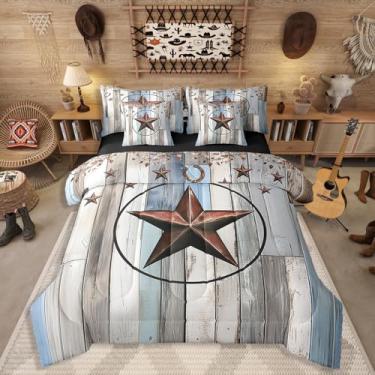 Imagem de Jogo de lençol solteiro com estrela do oeste do Texas, casa de fazenda, rústico, para quarto de crianças, adolescentes e adultos, com porta de madeira em uma bolsa, decoração de casa ocidental