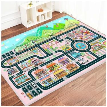 Imagem de Fuzorise Tapete de carro infantil, tapete de estrada urbana para sala de jogos, quarto, meninos e meninas, adequado para crianças e crianças, educação e sala de aula.