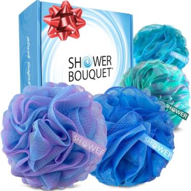 Imagem de Loofah Bath-Sponge Swirl-Deep-Set-XL-75g by Shower Bouquet - Extra Large 4 Pack, Soft Mesh Net Luffa Loofa Loufa Puff - Exfoliating Body Scrubber for Women and Men: Soothing Face & Body Exfoliator
