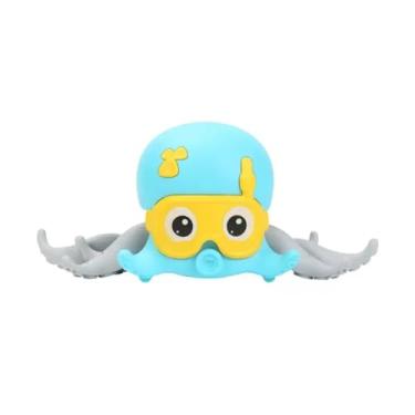 Imagem de Brinquedo de Banho Polvo Interativo para Bebês, Azul e Amarelo, Giratório, Rastejante Brinquedo Educativo para Banheira E Piscina