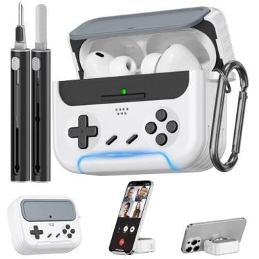 Imagem de Inesore Capa para Airpods Pro 3 com kit de limpeza, com trava para Airpod Pro 3 (2025), clássica, divertida, console de jogos, Hard Air Pods Pro 3, capa para homens e meninos (branca)
