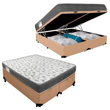 Imagem de Cama Box Baú Casal Bipartido Sintético + Colchão De Espuma D33 - Sereneprime - 138cm Bege