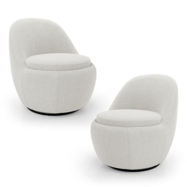 Imagem de Kit 02 Poltronas Orgânicas Living Memphis Base Giratória Bouclê Off White - Desk Design